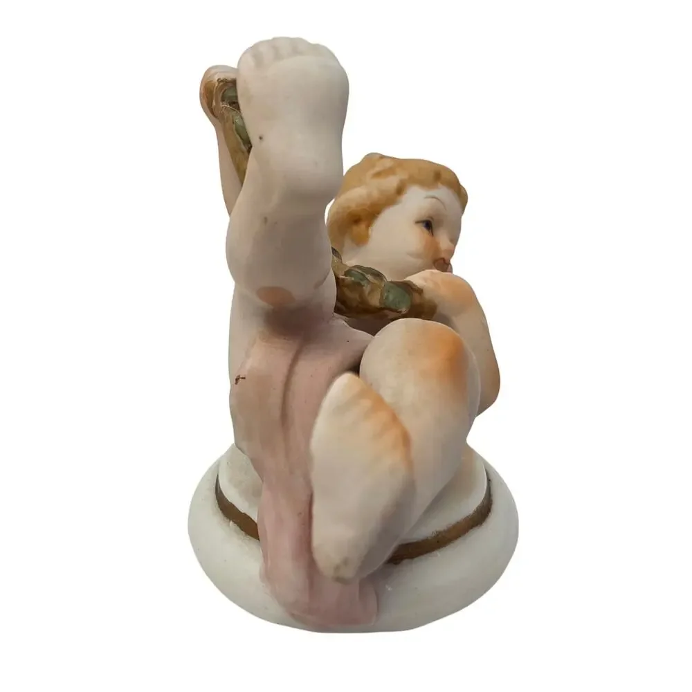 Pair Vintage Bisque Piano Baby Figurines Porcelain Child Figures Decor